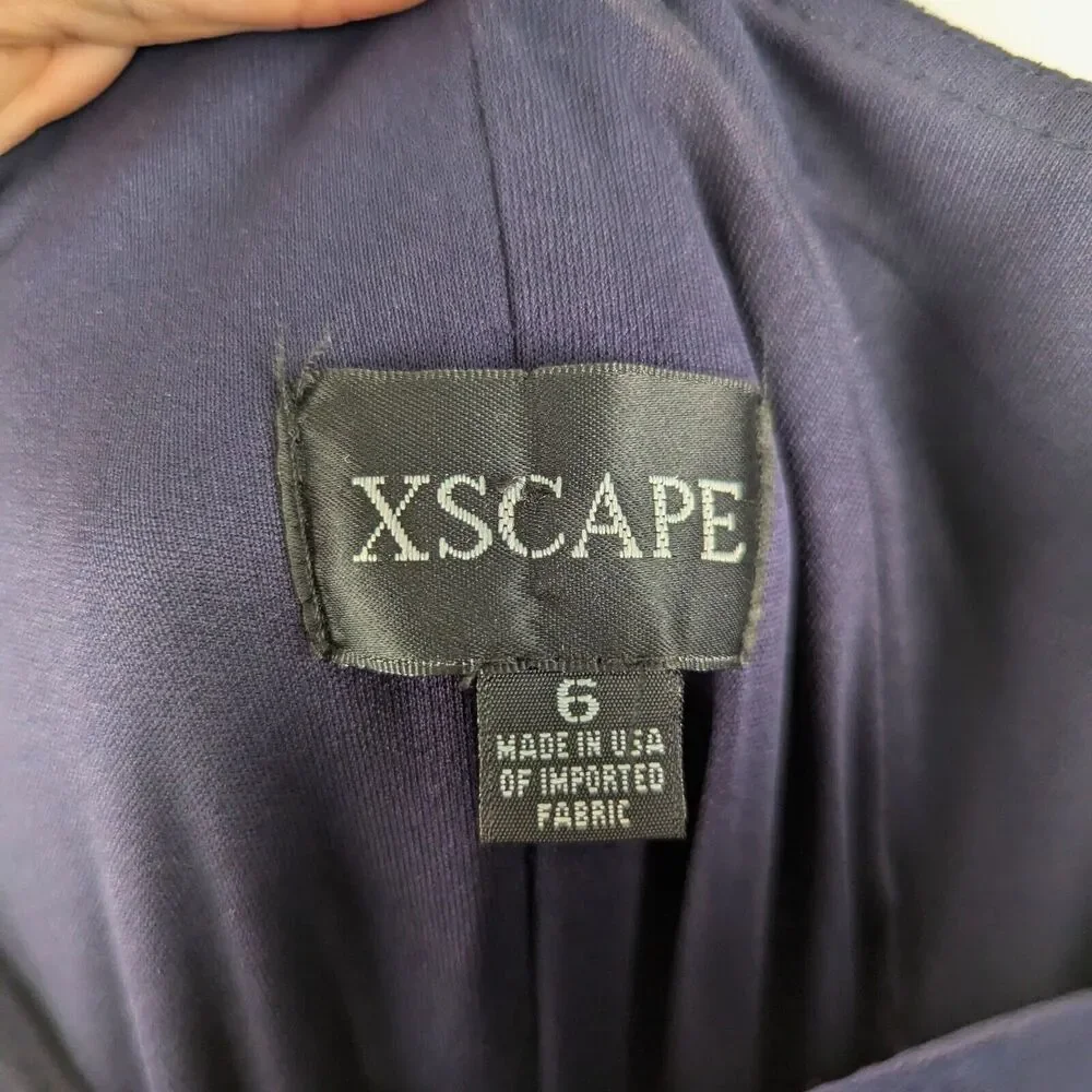 Xscape Elegant Navy Asymmetrical Ruffle Maxi Evening Gown Size 6 Wedding Event